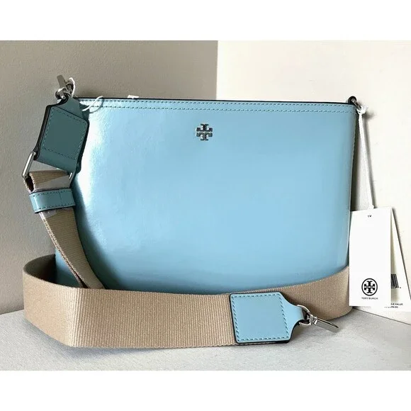 New Tory Burch Blake Patent Swingpack Crossbody Leather Angel Blue - Picture 3 of 6